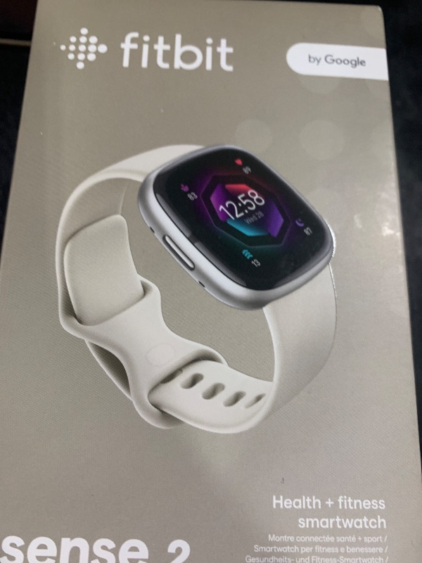 Photo 1 of Fitbit Sense 2 Advanced Health and Fitness Smartwatch with Tools to Manage Stress and Sleep, ECG App, SpO2, 24/7 Heart Rate and GPS, Lunar White/Platinum, One Size (S & L Bands Included)