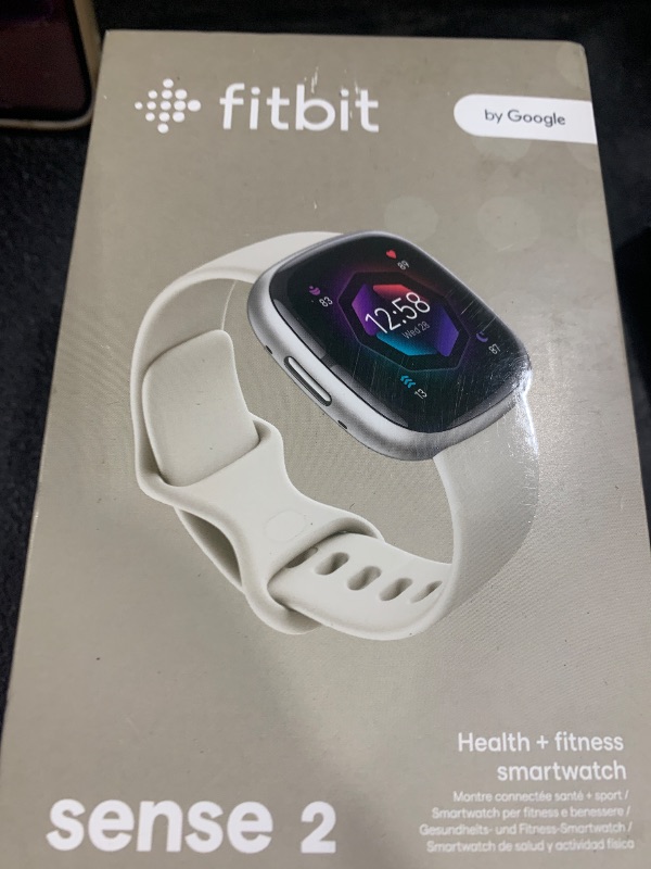 Photo 1 of Fitbit Sense 2 Advanced Health and Fitness Smartwatch with Tools to Manage Stress and Sleep, ECG App, SpO2, 24/7 Heart Rate and GPS, Lunar White/Platinum, One Size (S & L Bands Included)
