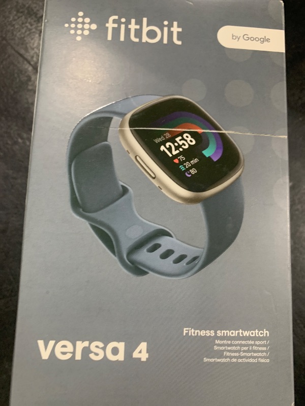 Photo 1 of Fitbit Versa 4 Fitness Smartwatch with Daily Readiness, GPS, 24/7 Heart Rate, 40+ Exercise Modes, Sleep Tracking and more, Waterfall Blue/Platinum, One Size (S & L Bands Included)