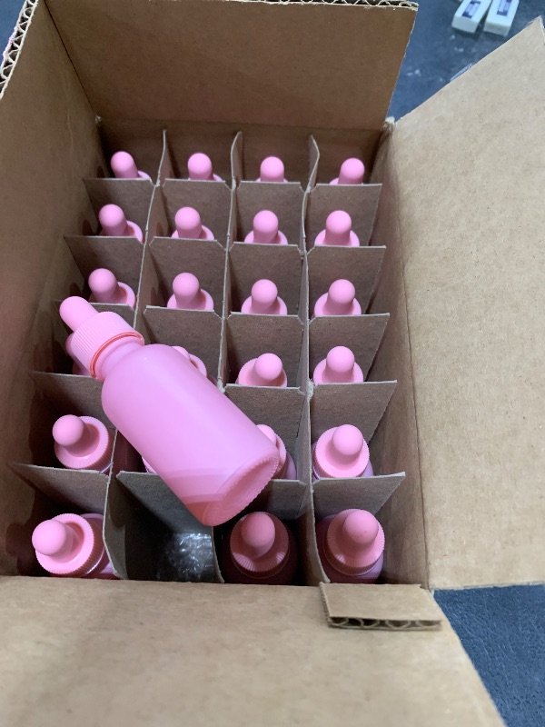 Photo 1 of 30 Pack Pink Coated Glass Bottles for Essential Oils with Glass Eye Dropper 30 ml (1oz) for Essential Oils, Chemistry Lab Chemicals, Colognes & Perfumes …