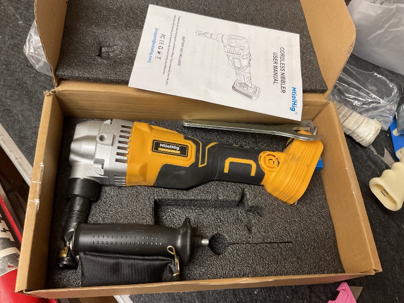 Photo 1 of MtiolHig Cordless Metal Nibbler Compatible with DeWalt 20V Battery (No Battery), 18-Gauge Electric Nibbler with Assist Handle & 2 Blades, 1900RPM Brushless Metal Cutter for Stainless Steel, Aluminum