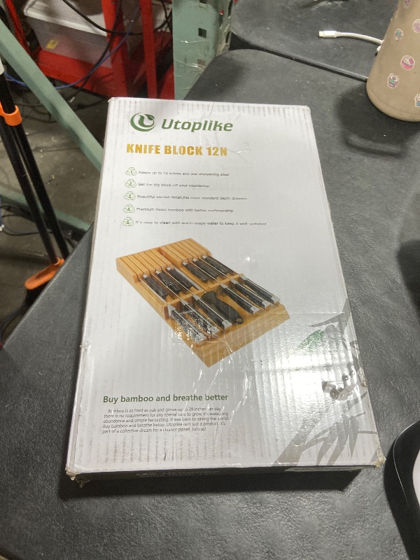 Photo 1 of Utoplike in-Drawer Knife Block Bamboo Kitchen Knife Drawer Organizer, Handle Steak Knife Holder Without Knife, Fit for 12 Knives and 1 Sharpening Steel (Knives Not Included)