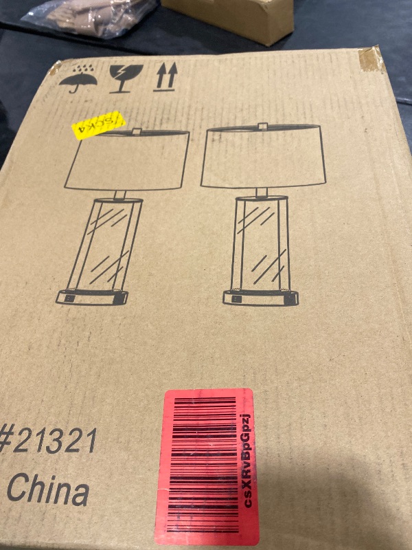 Photo 1 of Kyrid 23.25'' Glass Table Lamp Set with Built-in Frosted Glass Night Light for End Table Entryway Modern Black Beside Table Lamp Set with USB Ports (2 Bulbs Included)