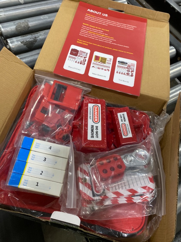 Photo 1 of Lockout Tagout Kit Electrical Loto - Clamp-On Circuit Breaker Lockout, Group Lockout Hasps, Lockout Tag, Universal Multi- Pole Breaker with Pocket Bag (Bigger Red Kit)