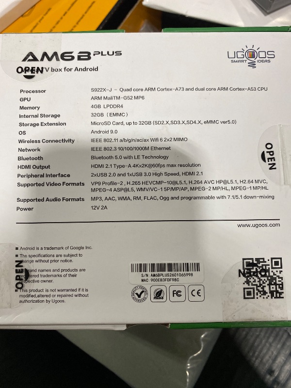 Photo 1 of Ugoos AM6B Plus TV Box Amlogic S922X-J Android 9.0 DDR4 4GB RAM 32GB ROM WiFi6 1000M Ethernet USB 3.0 BT5.0 4K H.265 HDR TV Box