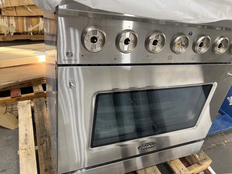 Photo 1 of ***PARTS ONLY**COSMO GRP366 36 in. Vista Collection 4.5 cu. ft. Gas Range, 6 Burners, Convection Oven, LED Light Panel in Modern Stainless Steel ( Pleas Read Clerks Notes)