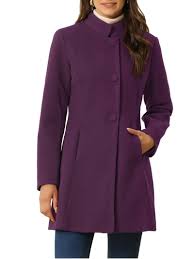 Photo 1 of 
Women's Winter Overcoat Mid Length Stand Collar Single Breasted Outerwear Coat Deep Purple, Large