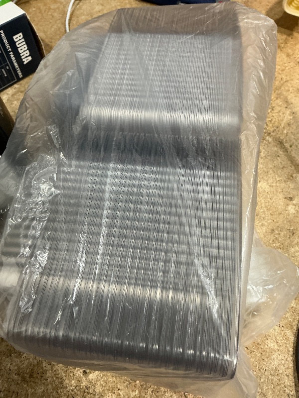 Photo 1 of 100 Pack 5 x 5 inch Clear Plastic Disposable Clamshell Container,Hinged Take Out Clamshell Dessert Container with Lid Takeout Tray Disposable Food Clamshell Containers for Dessert,Cakes,Sandwiches