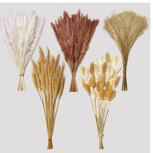 Photo 1 of ***MAY NOT BE 100PCS*** EliSmart Dried Pampas Grass Decor, 100 Pcs Pampas Grass Including White & Natural Pampas Grass Dried Flowers, Reed Grass Bouquet, Bunny Tails, Wheat Stalks for Wedding Boho Home Party Decor, 17.5 Inch
