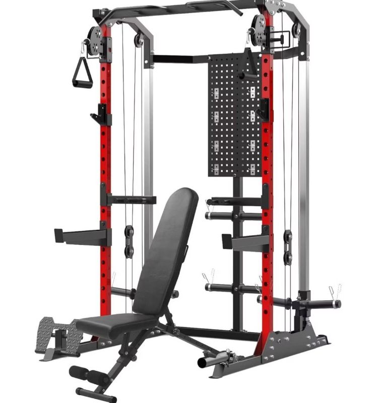 Photo 1 of *FINAL SALE// NO REFUNDS//PARTIAL SET* BOX 2 OF 2 ONLY** Power Cage Home Rack, 2000LB Squat Rack, Dual Pulley Cable Crossover System,Multi-Function Free Weight Gym Workout Machine with Bench Attachments Red
