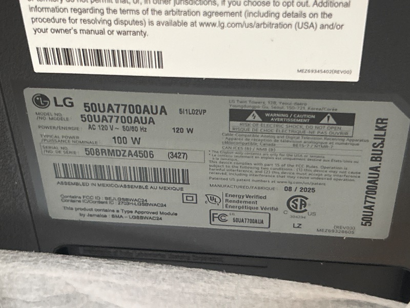 Photo 1 of *** NON FUNCTIONAL PARTS ONLY ***50” inch class LG UHD AI TV 