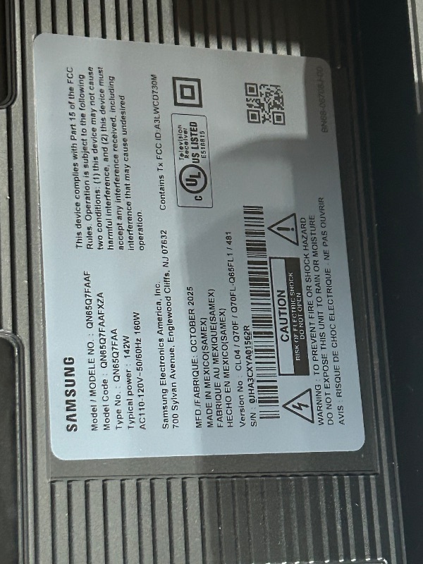 Photo 1 of *** DAMAGED PARTS ONLY ***Samsung 65-Inch Class QLED Q7F Series Samsung Vision AI Smart TV (2025 Model, 65Q7F) Quantum HDR, Object Tracking Sound Lite, Q4 AI Gen1 Processor, 4K upscaling, Gaming Hub, Alexa Built-in