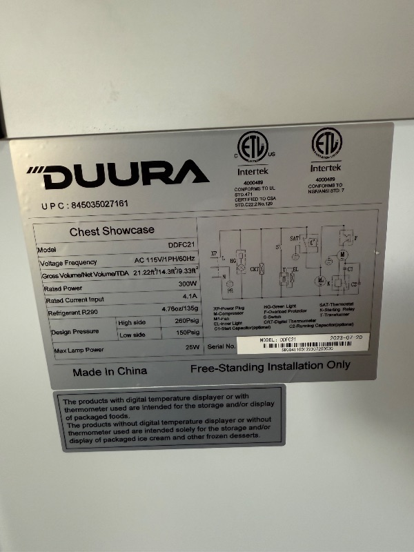 Photo 1 of Duura Commercial Mobile Ice Cream Display Chest Freezer Sub Zero Temp Curved Glass Top Frost Free Lid with 8 Wire Baskets, 71.7 Inch Wide 21.2 Cubic Feet, White