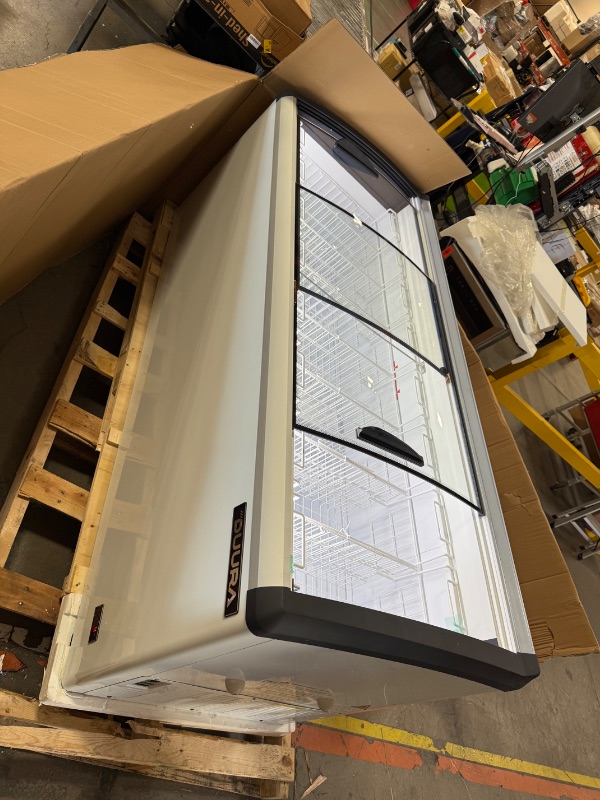 Photo 1 of Duura Commercial Mobile Ice Cream Display Chest Freezer Sub Zero Temp Curved Glass Top Frost Free Lid with 8 Wire Baskets, 71.7 Inch Wide 21.2 Cubic Feet, White