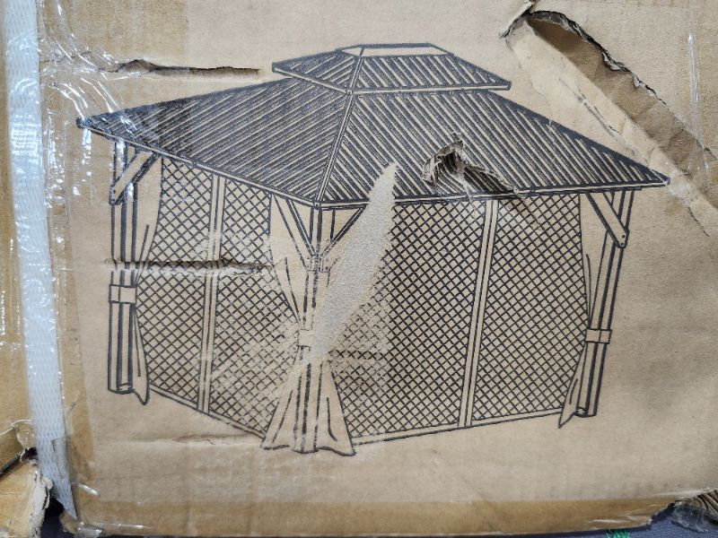 Photo 1 of **************INCOMPLETE ITEM, THIS IS ONLY BOX #2 OUT OF 4 TOTAL************
Hardtop Spruce Wood Gazebo 10'x10', with Double Roof of Metal Sheets, Heavy Duty Poles, Net, and Curtain, Permanent Building for Patio, Deck, Backyard, Lawn, and Garden, Khaki