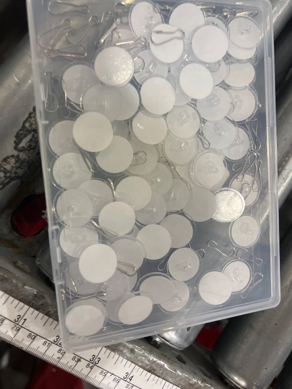 Photo 1 of 100 Pack Adhesive Removable Transparent Wall Hanger with Hooks, 0.79' Small Disc Sticky Ceiling Hooks for Festival Wedding Halloween Christmas Party Decor