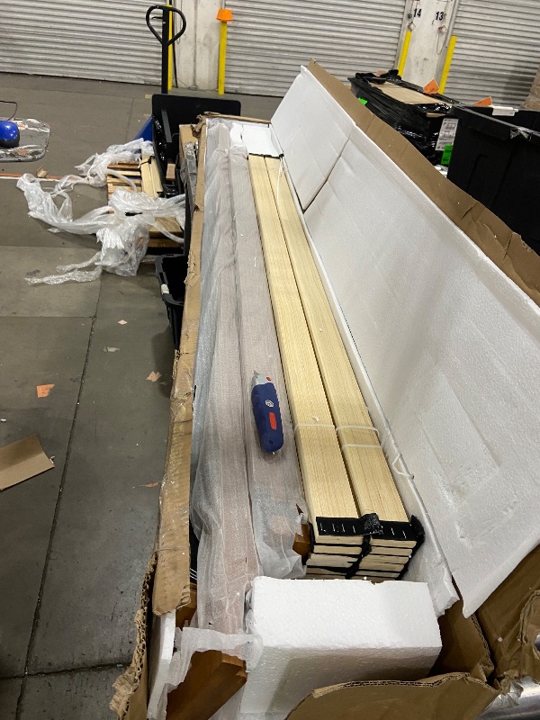 Photo 1 of **************MISSING PARTS****************
Merax Queen Size Bamboo Platform Bed,Modern Bed Frame with Upholstered Adjustable Headboard, Wood Slat Support, No Box Spring Needed, Easy Tool-Free Assembly, Brown+Beige