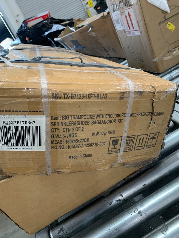 Photo 1 of *INCOMPLETE MISSING BOX 1* Kiivakii 16FT Trampoline, Outdoor Trampolines for Kids and Adults, Recreational Trampoline with Basketball Hoop, Heavy Duty Round Trampolines with Sprinkler for Backyard, ASTM Approved, Black