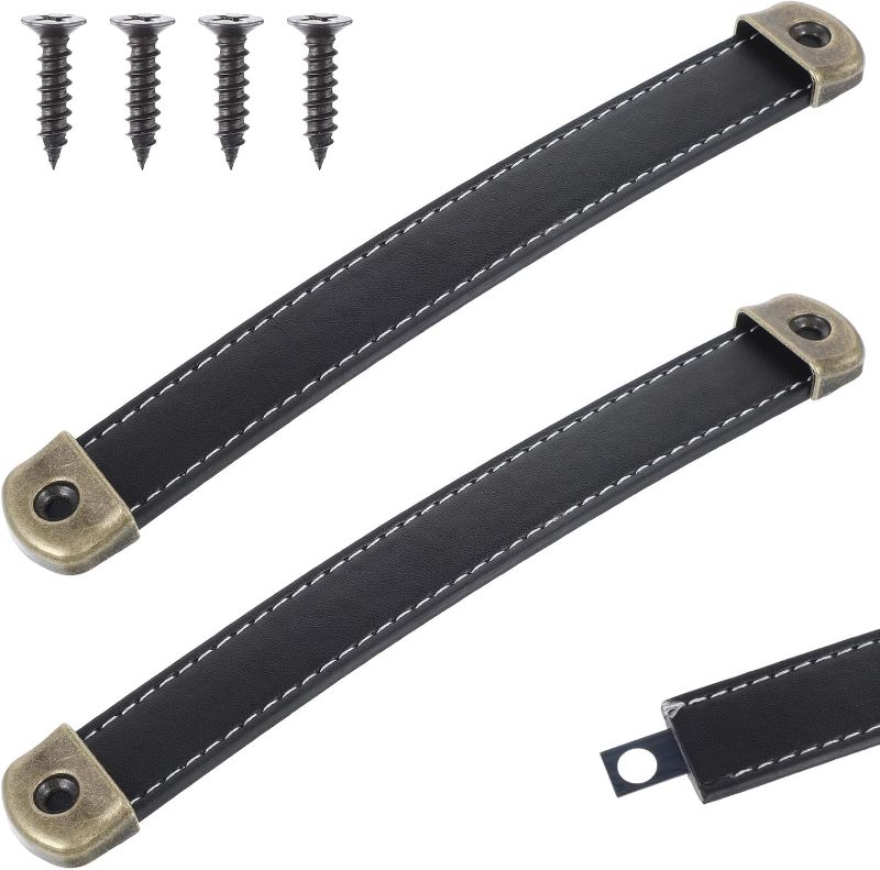 Photo 1 of  Pcs Leather Handles for Drawers Leather Trunk Handles Leather Handle Suitcase Luggage Pulls Cabinet Handles Leather Strap Handle with Mounting Screws Leather Cabinet Knobs(B
