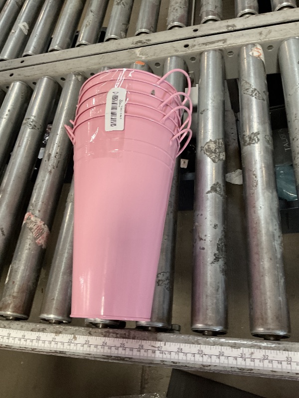 Photo 1 of *ONLY 5* EYUNSTAR Flower Bucket for Flower Bar, 6 Pcs 10.2 Inch Metal Vases with Handles, Leak-Proof Pink French Buckets for Wedding Centerpieces, Farmhouse Party & Rustic Home Decor