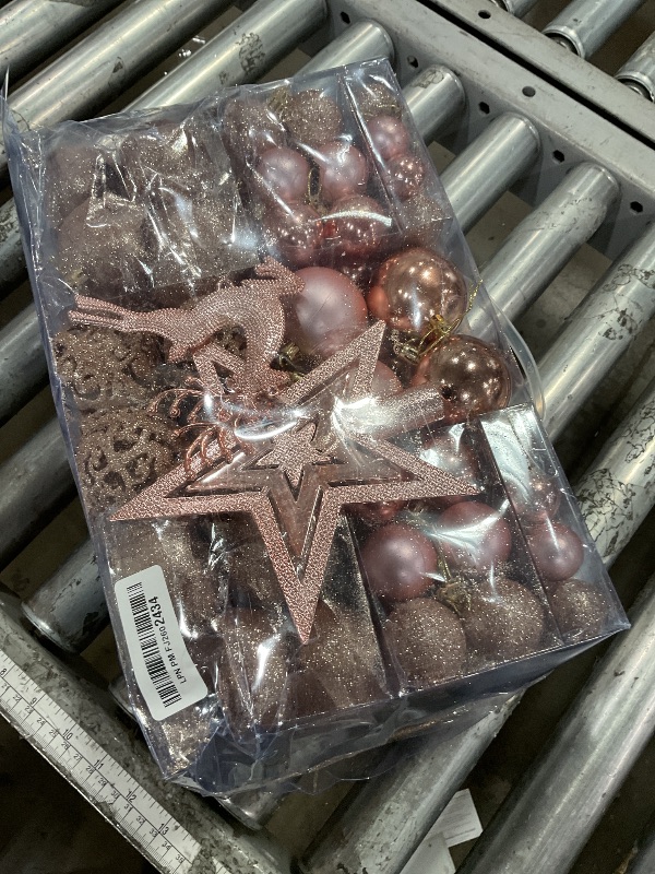 Photo 1 of 102PCS Assorted Rose Gold Christmas Ornaments,Shatterproof Plastic Christmas Ball Tree Ornaments Set for Tree Decorations