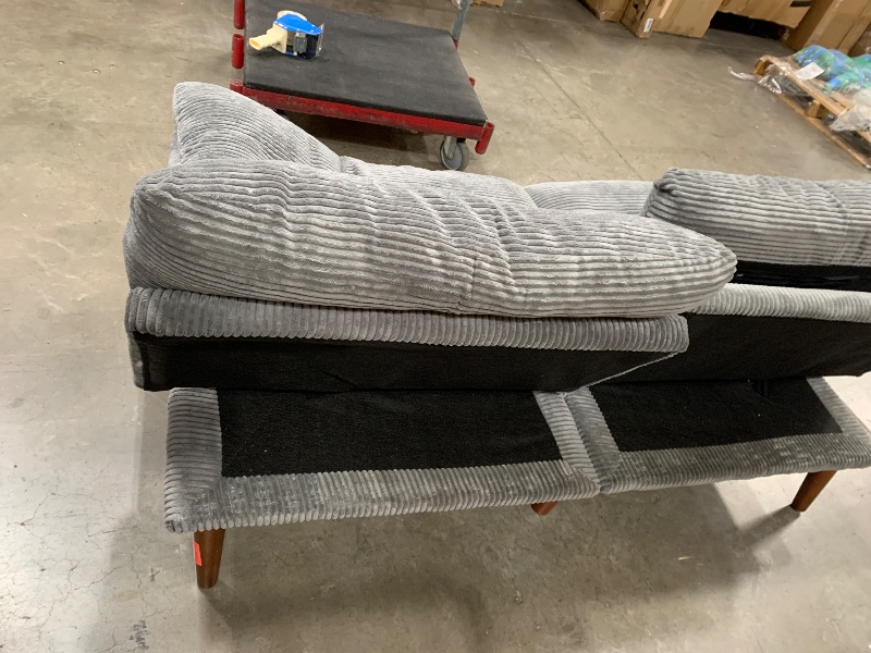 View 4 of *** TRUCK PICKUP ONLY *** Amada 66" Convertible Futon Sofa Bed, Corduroy Folding Futon Set with Adjustable Backrest &Armrests, Recliner Lounge for Living Room, Apartment or Office, Solid Wood Frame, Loveseat Sofa - Grey