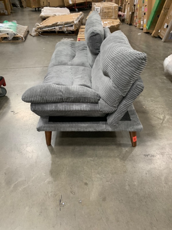 View 3 of *** TRUCK PICKUP ONLY *** Amada 66" Convertible Futon Sofa Bed, Corduroy Folding Futon Set with Adjustable Backrest &Armrests, Recliner Lounge for Living Room, Apartment or Office, Solid Wood Frame, Loveseat Sofa - Grey