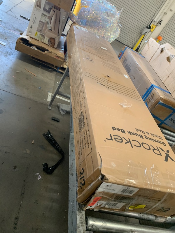 Photo 1 of ***********INCOMPLETE ITEM, THIS IS ONLY BOX #2 OUT OF 2 TOTAL*********
X Rocker BattleBunk Twin Size Gaming Bunk Bed, Durable Metal Frame with Built-in Gaming Desk and Shelving, Black and Red