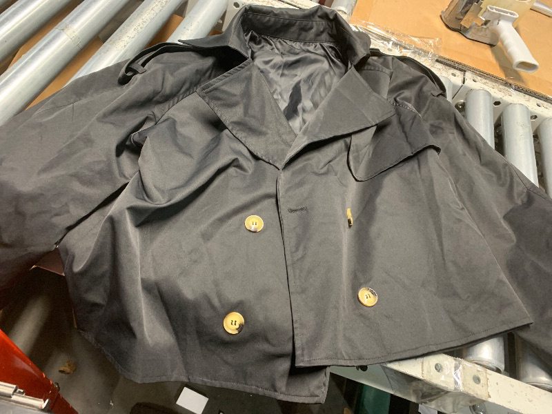 Photo 1 of ***Missing belt***Tankaneo Womens Cropped Trench Coat Oversized Double Breasted Lapel Long Sleeve Short Jacket Fashion Outerwear BLACK MEDIUM