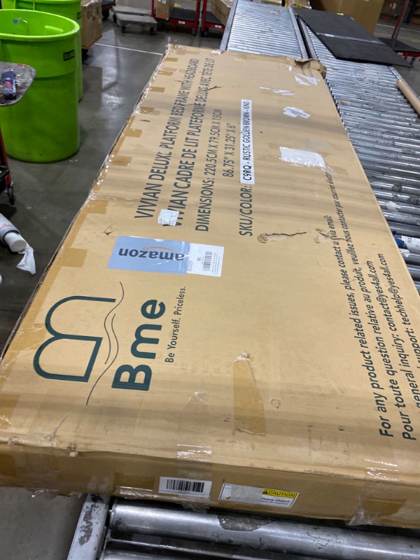 Photo 1 of Bme Vivian 14 Inch Deluxe Bed Frame with Headboard, Rustic & Scandinavian Style with Solid Acacia Wood, No Box Spring Needed, 12 Strong Wood Slat Support, Easy Assembly, King, Rustic Golden Brown