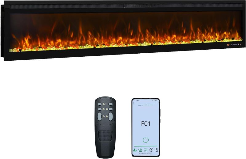Photo 1 of *** PARTS ONLY *** Ultra-Thin Electric Fireplace 78 Inch,App & Remote &Touch Screen Control,169 Flame Color Combinations, 9H Timer & Thermostat & Low Noise, Log & Crystal, 750W/1500W Fireplace Heater, Black