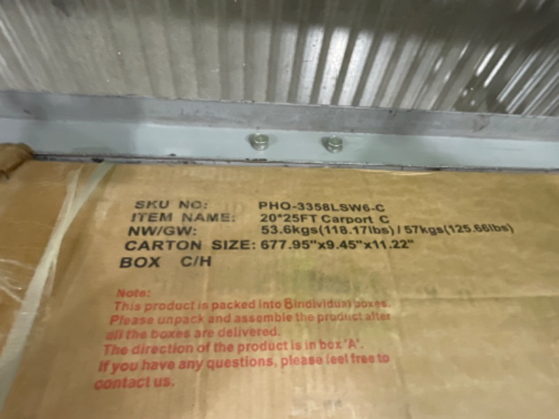 Photo 1 of ***INCOMPLETE***Garveelife 20'x25'x13' Metal Carport for 2 Cars, Heavy Duty Car Ports for Heavy Snow, Reinforced Frame, Tall Metal Car Ports for Bass Boats, Full-Sized Pickup Trucks, and Tractors, N.W. 980 Lbs