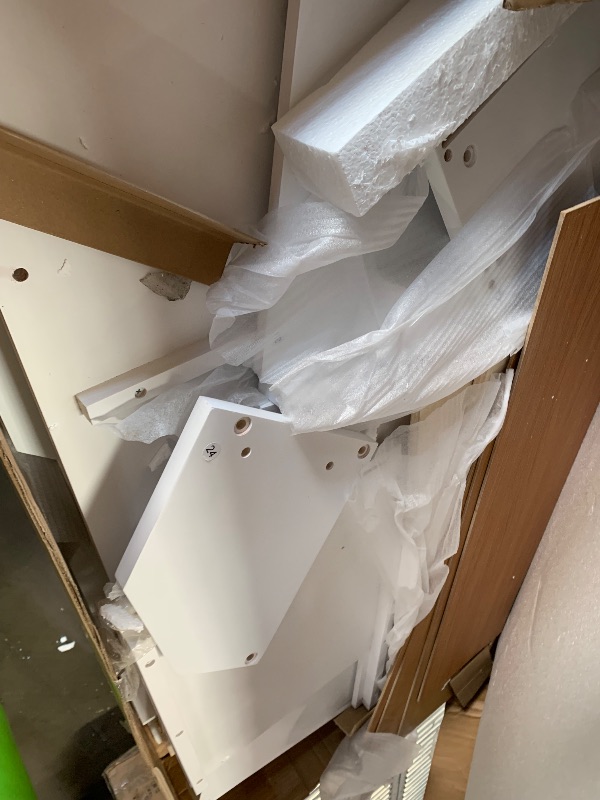 Photo 1 of **BOX 3 OF 3, MISSING BOXES 1 & 2*** Ball & Cast Twin-Over-Twin Castle Style Bunk Bed,Wood Bunkbed w/ 2 Drawers and 3 Shelves,Full-Length Fence,Bedframe with Slide & Storage Ladder,Space Saving,Slat Support,for Child's Bedroom,White