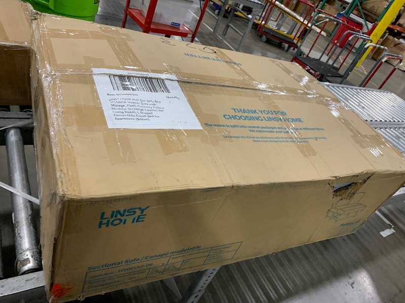 Photo 1 of LINSY HOME Sectional Sleeper Sofa with Storage Chaise & USB Charging, Convertible Pull Out Couch Bed Plush Corduroy Modular Sectional Couches for Living Room Apartment (Brown) box 2 of 3 missing box 1 and 3 
