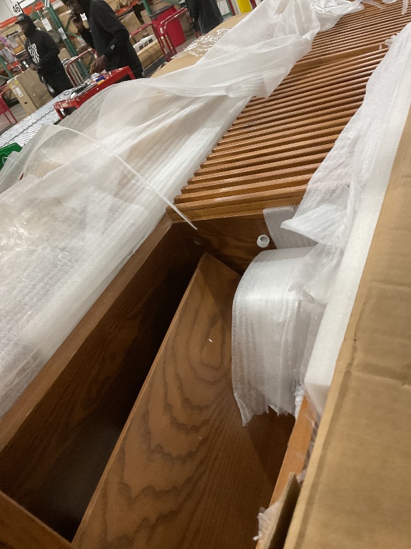 Photo 1 of **FOR PARTS ONLY**POVISON Full Assembled Mid Century Modern TV Stand, Wood Slatted Media Console for 65 inch TV, Entertainment Center with Storage for Living Room, Low Cabinet with Removable Shelves