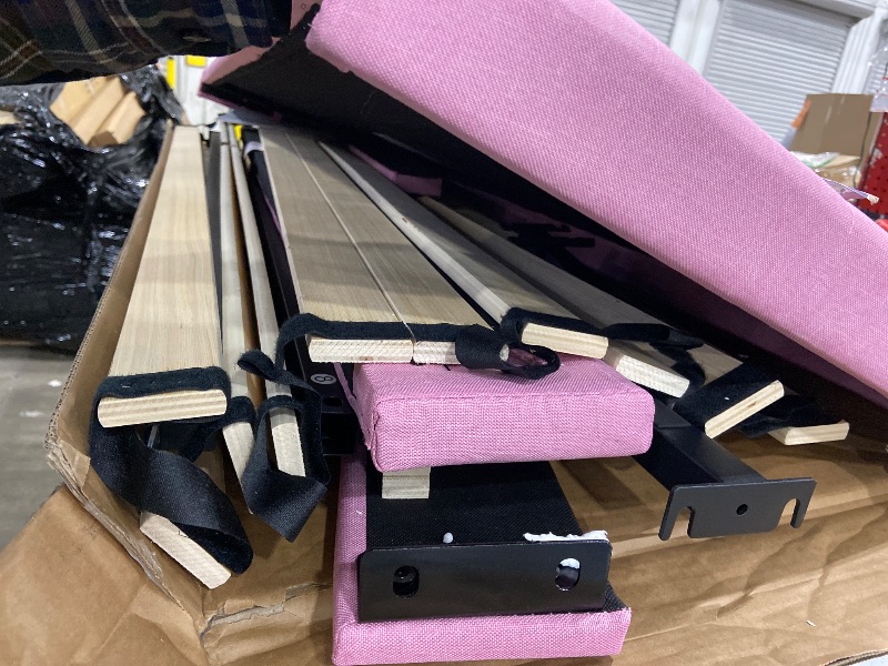Photo 1 of **MISSING HARDWARE**GarveeHome Pink Queen Bed Frame with Upholstered Headboard, Heavy-Duty Platform Bed Frame with Strong Wood Slats, No Box Spring Needed/Noise Free/Easy Assembly