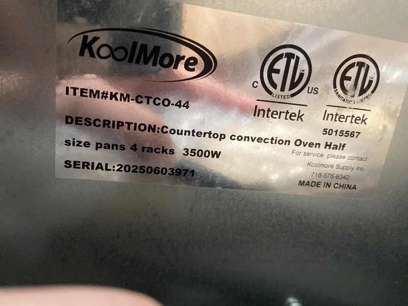 Photo 1 of **SHATTERED GLASS FRONT, HEAVILY DENTED**KoolMore 32 in. Commercial Countertop Convection Oven, Holds Full Size Pans, 4 Racks and 3500W of Power, 240V in Stainless-Steel, ETL Listed for Safety and Sanitation (KM-CTCO-44)