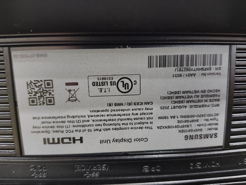 Photo 1 of SAMSUNG 49-inch Odyssey G9 (G91F) DQHD, 144Hz, Curved Gaming Monitor, Ultra-Wide 32:9 Screen, DisplayHDR 600, AMD FreeSync™ Premium Pro, Ergonomic Stand, LS49FG910ENXZA, 2025