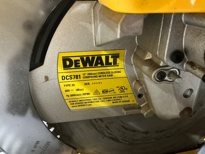 Photo 1 of *UNABLE TO FULLY TEST*DEWALT 20V MAX XR 12 inch Double Bevel Sliding Miter Saw, Cordless, Tool Only (DCS785B)
