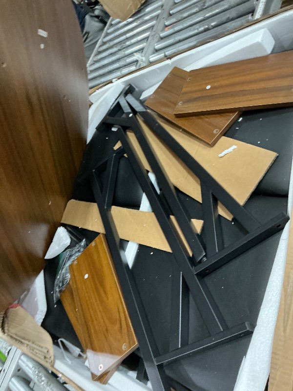 Photo 1 of *PREVIOUSLY ASSEMBLED//MISSING SOME HARDWARE**Pamapic Round Dining Table Set for 4, Kitchen Table and Chairs for 4, Dining Room Circle Dinner Pedestal Table, Solid Metal Frame,Space Saving Wood Kitchen & Dining Room Furniture,Walnut