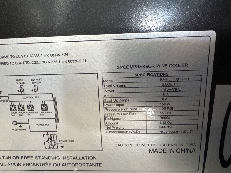 Photo 1 of *PHOTO FOR REFERENCE* 24" COMPRESSOR WINE COOLER KMHJ510 BLACK