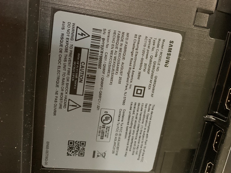 Photo 1 of ***DAMAGED*** Samsung 85-Inch Class Neo QLED 4K QN90F Series, Vision AI, Mini LED Smart TV (2025 Model, 85QN90F) Neo Quantum HDR+, Object Tracking Sound+ w/Dolby Atmos, Glare Free, Gaming Hub, Alexa Built-in