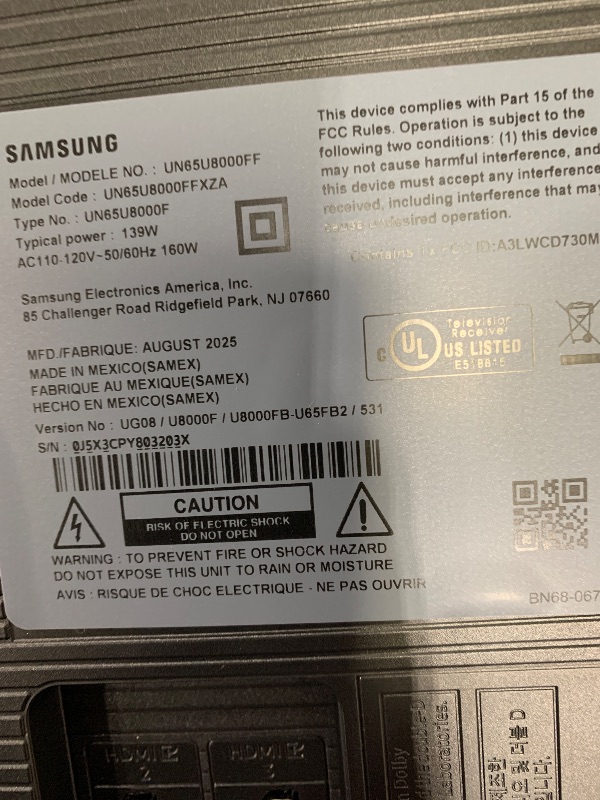 Photo 1 of **DAMAGED** Samsung 65-Inch Class Crystal UHD U8000F 4K Smart TV (2025 Model) Endless Free Content, Crystal Processor 4K, MetalStream Design, Knox Security, Alexa Built-in