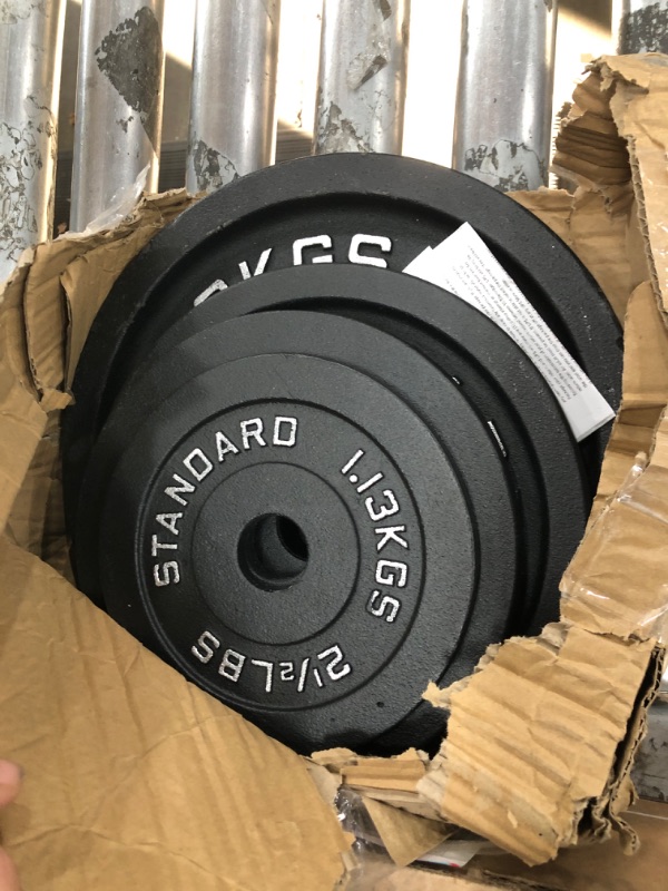 Photo 1 of *INCOMPLETE* Fitvids Barbell Weight Set, Cast Iron 1" Standard Weight Plates Including 5FT Standard Barbell Bar & Star Locks, 95 Pounds Set (85 Lbs Plates + 10 Lbs Barbell Bar), Multiple Packages