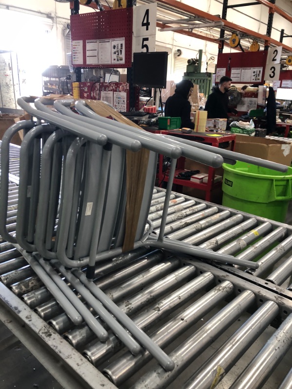 Photo 1 of *TABLE MISSING* BTEXPERT Indoor Outdoor Restaurant Stainless Steel Silver Gray Metal Aluminum Slat Stack Commercial, 4 Chairs with a 27.5" Square Table