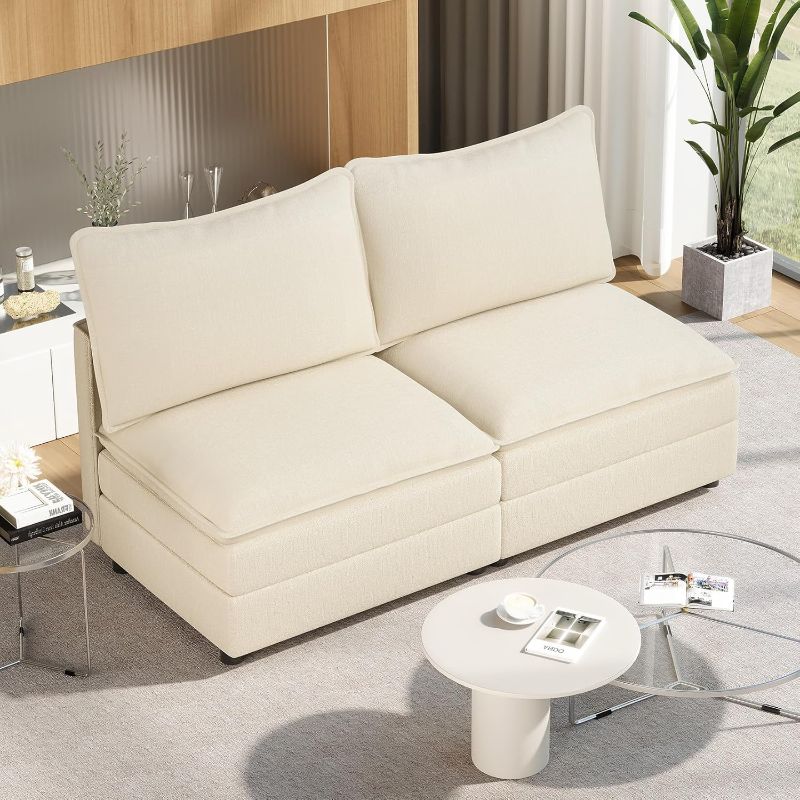 Photo 1 of **MISSING BOX A** Vesgantti 74" Loveseat Sofa Without Armrest, Comfy Cloud Couch for Living Room Deep Seat Chenille Modern 2 Seater Small Sofa, Extra Seats for Modular Couch, Beige