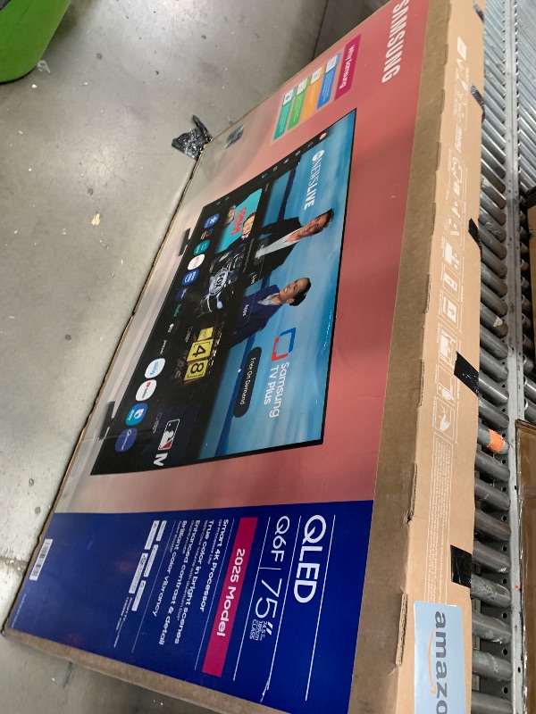 Photo 1 of ***DAMAGE**Samsung 75-Inch Class QLED Q6F Series Smart TV (2025 Model, 75Q6F) Q4 Lite Processor, Quantum HDR, Motion Xcelerator 60Hz, Color Booster, 4K Upscaling, Works with Alexa