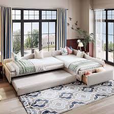 Photo 1 of ** BOX 2 OF 3 ONLY/ INCOMPLETE/MISSING 2 OTHER BOXES *** 
Beige Upholstered Double Twin Size Daybed with Trundle & Drawer, Space-Saving Design for Kids' Room or Guest Room, Elegant and