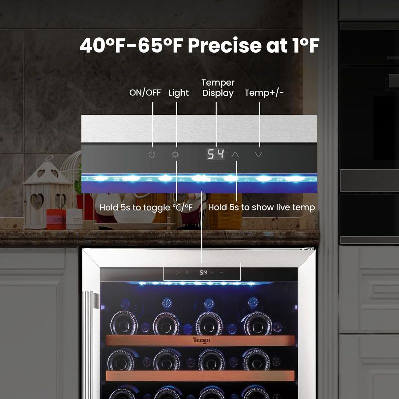 Photo 1 of Wine Fridge Cooler - 24 Inch Wine Fridge Hold 47 Bottles, 40-65°F Wine Refrigerator Glass Door, Built in, Freestanding Under Counter Fridge for Beer...