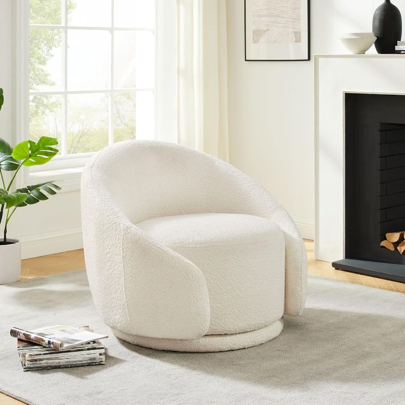 View 2 of
VANOMi Swivel Accent Chairs, Sherpa Round Swivel Barrel Chair with Armrest, Comfy Chair for Bedroom, Corner, Living Room, Apartment, White